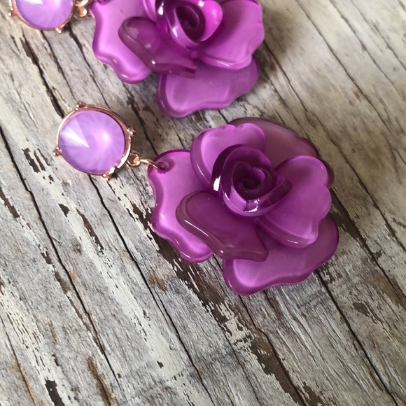 Purple Rose Ear Candy Drop Earrings! - Picture 3 of 4